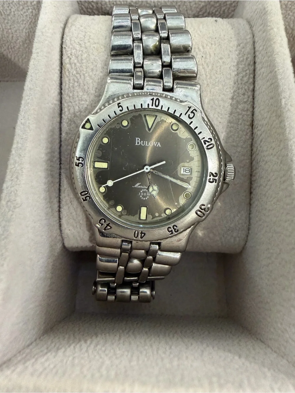 Bulova Men's Silver Stainless Steel Watch with Dark Gray Dial